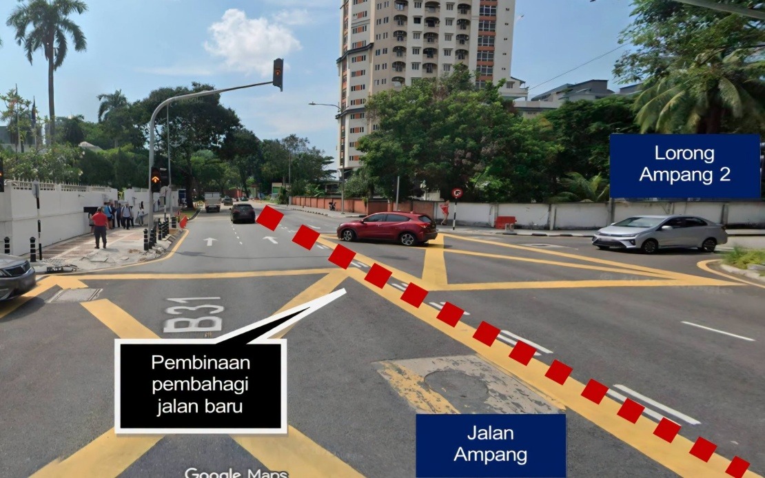DBKL Permanently Closes Two Traffic Light Intersections on Jalan Ampang from Today