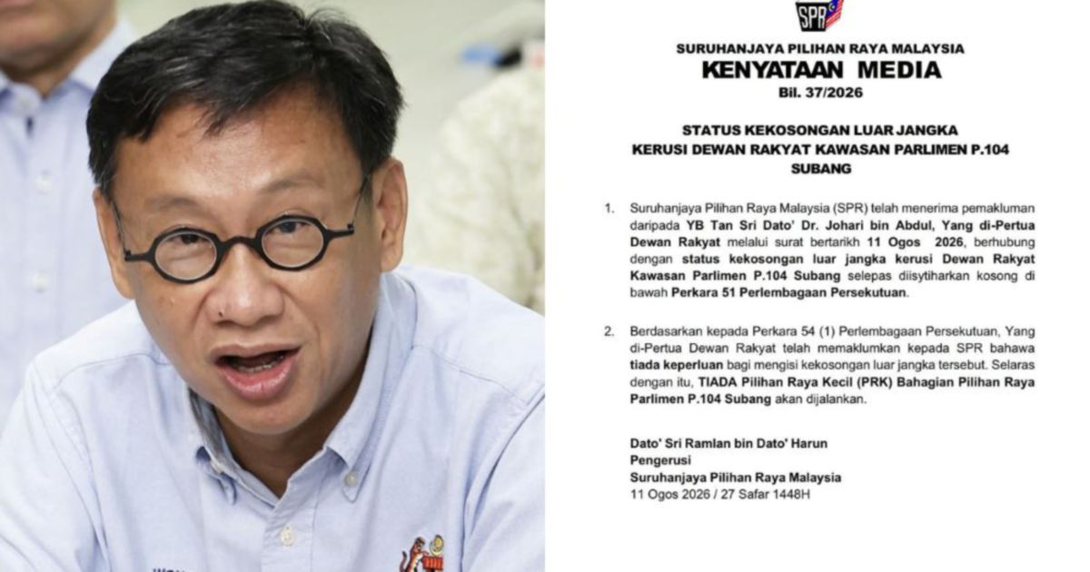 Election Commission Confirms No By-Election for Subang Following Wong Chen's Resignation