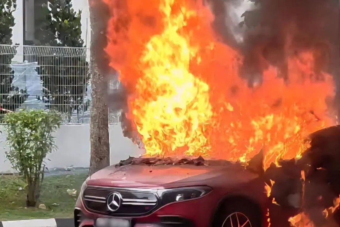 Electric vehicle erupts in flames at Woodlands HDB carpark; all evacuated safely