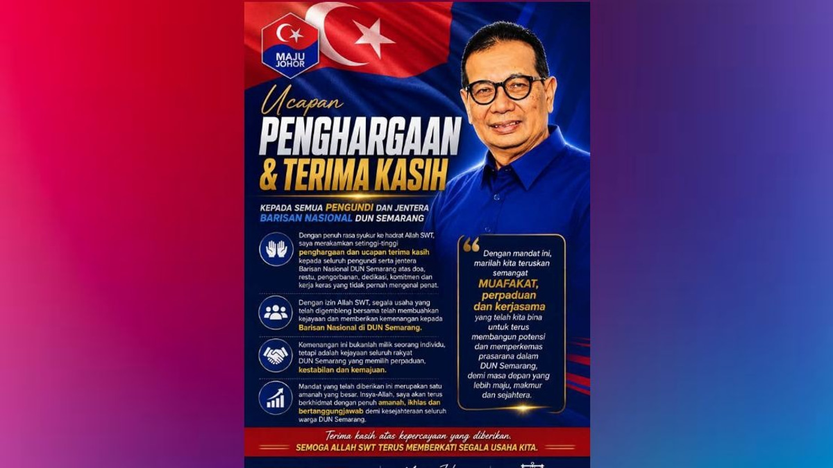 Samsolbari Jamali Wins Sixth Consecutive Term as Semarang Representative in Johor Election