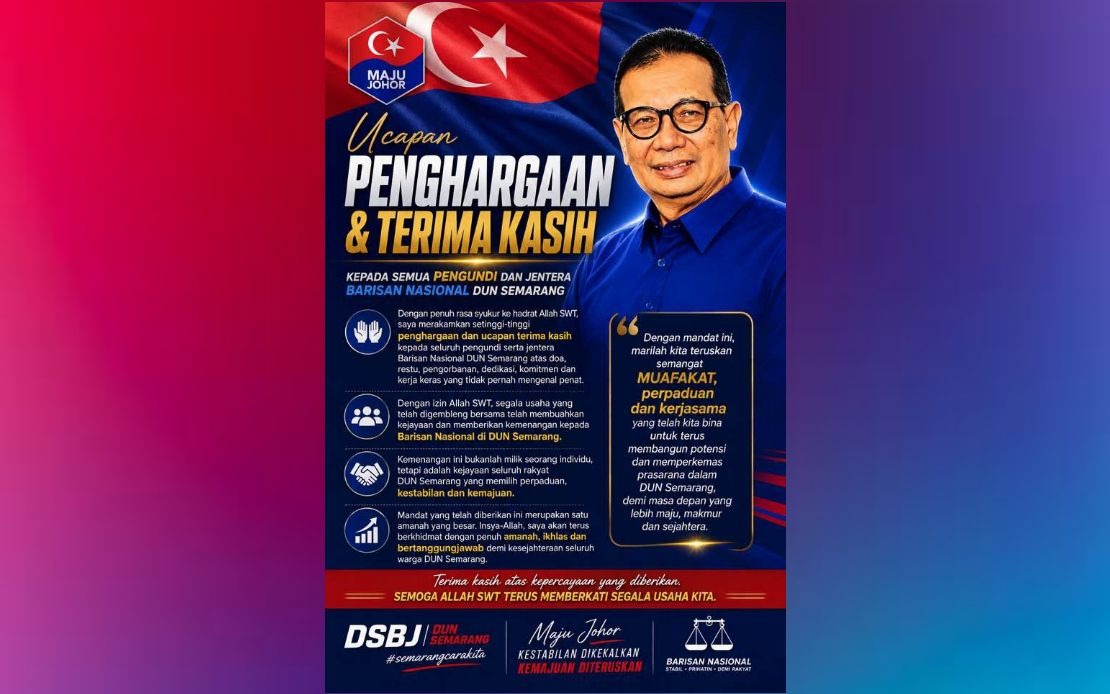 Samsolbari Jamali Wins Sixth Consecutive Term as Semarang Representative in Johor Election