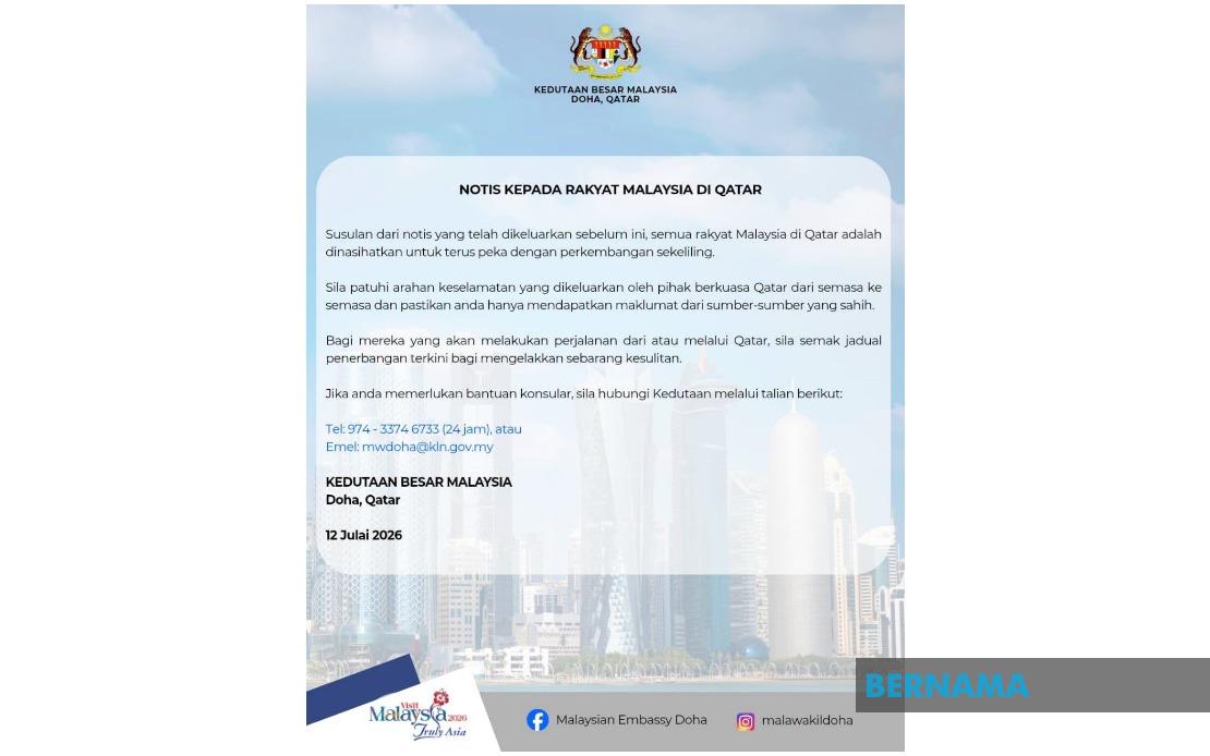 Malaysian Embassy in Qatar Warns Citizens to Heed Security Directives Amid US-Iran Tensions