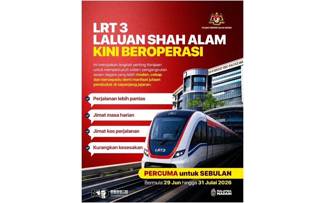 LRT3 Shah Alam Line Emblematic of MADANI Government's Public Transport Vision, Says Saifuddin